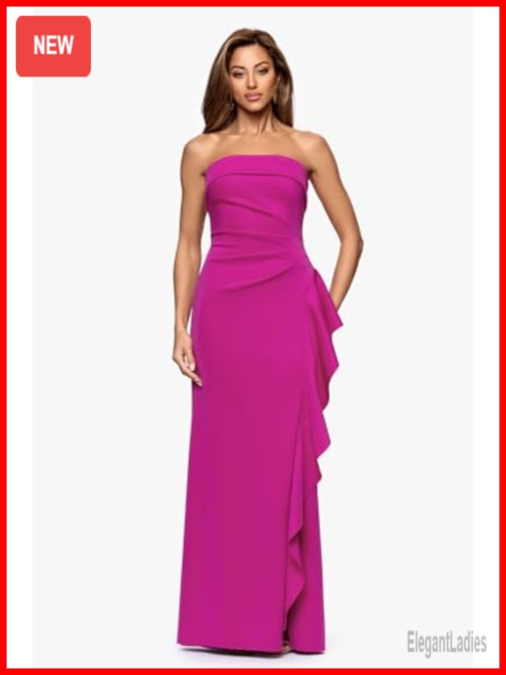Strapless Ruched Bodycon Evening Gown Ruffle Formal Dress - Picture 4 of 6